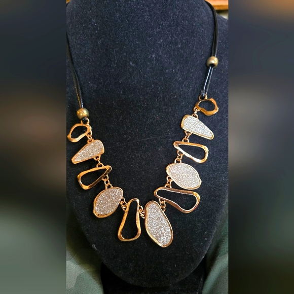 Kharma Collection by Avelon Jewelry - Gold and Silver Leather Statement Necklace 11"/22" Adjustable